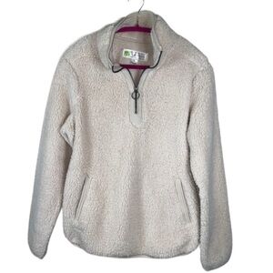 Halcyon Cream Off White Pullover Faux Fur Fleece Teddy Sweatshirt Size M